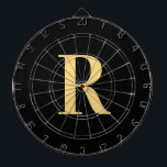 Simple Monogram Modern Black Gold Dartboard<br><div class="desc">This is a simple, modern, personalised monogram design. This stylish design is in trending black and gold with stylish typography. It's perfect for a personalised gift or ideal as a stylish new addition to your games room equipment. Simply add your initial letter by typing it into the personalise this text...</div>