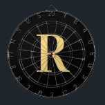 Simple Monogram Modern Black Gold Dartboard<br><div class="desc">This is a simple, modern, personalised monogram design. This stylish design is in trending black and gold with stylish typography. It's perfect for a personalised gift or ideal as a stylish new addition to your games room equipment. Simply add your initial letter by typing it into the personalise this text...</div>