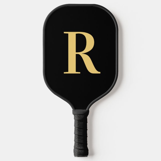 Simple Monogram Modern Black Gold Pickleball Paddle (Front)