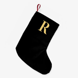 Simple Monogram Modern Black Gold Small Christmas Stocking