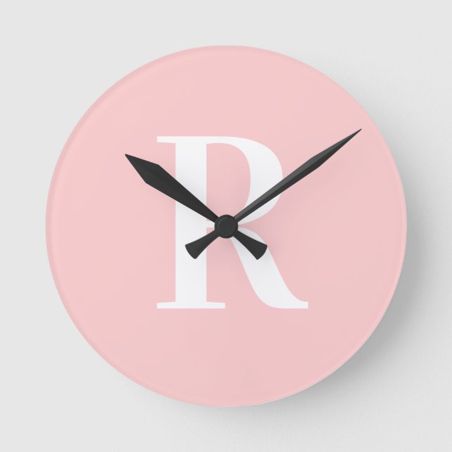 Simple Monogram Modern Blush Pink Round Clock (Front)