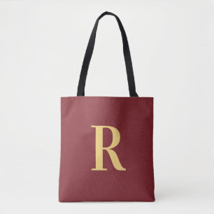 Simple Monogram Modern Burgundy Tote Bag