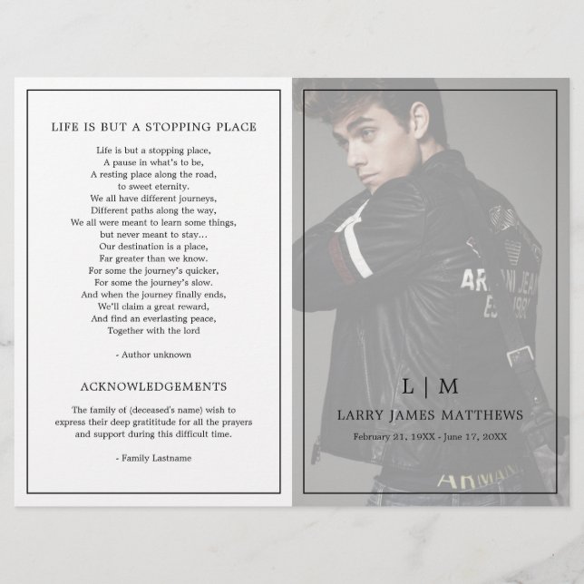 Simple Monogram Modern Funeral Program (Front)