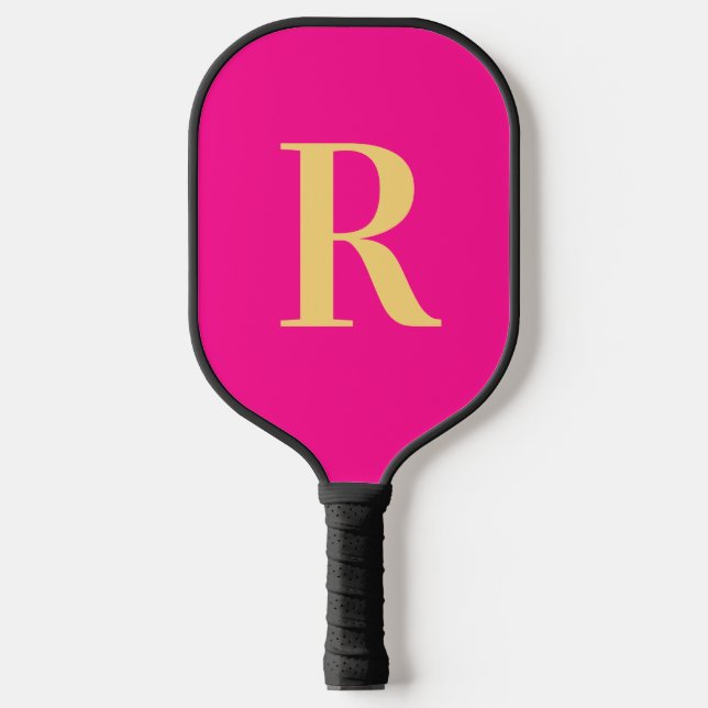 Simple Monogram Modern Hot Pink Pickleball Paddle (Front)