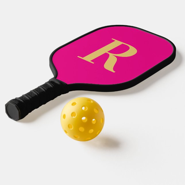 Simple Monogram Modern Hot Pink Pickleball Paddle (Laydown 2)
