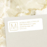 Simple Monogram Modern White & Gold Return Address<br><div class="desc">Add chic sophisticated style to correspondence with elegant custom monogrammed white and gold return address labels. All text on this template is simple to personalise for any occasion. The modern minimalist design features your initial, name and address printed with simple classic typography. Please note that gold is printed colour, not...</div>