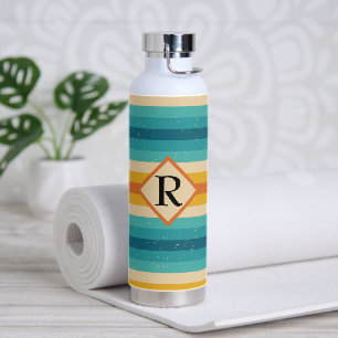 Simple Monogram Multicolor Retro Stripes Water Bottle