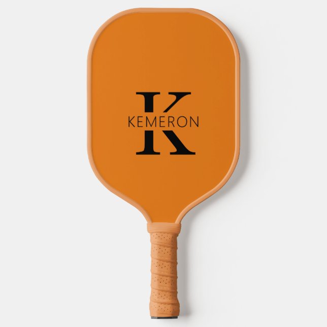 Simple Monogram Name Black and orange Pickleball Paddle (Front)