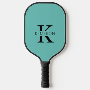 Simple Monogram Name Black and Turquoise Pickleball Paddle
