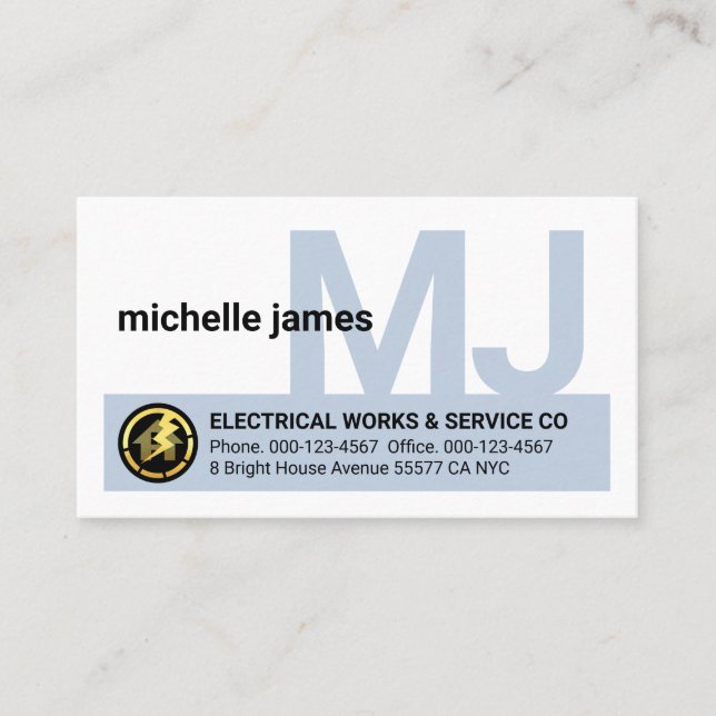 Simple Monogram Name Electric Business Card (Front)
