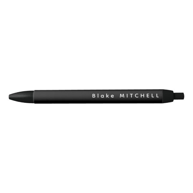 Simple Monogram Name Grey Unique Black Ink Pen (Front)