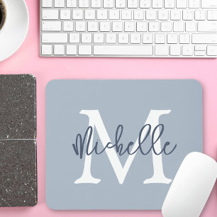 Simple Monogram Name Initial Script Dusty Blue Mouse Mat