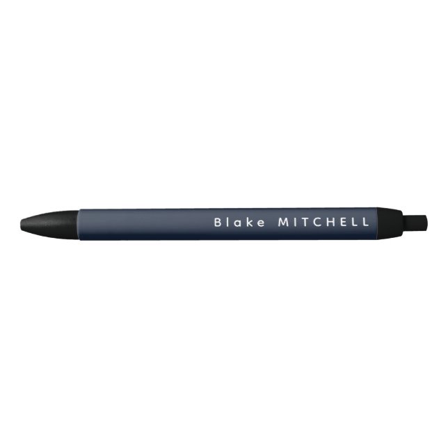 Simple Monogram Name Navy Blue Unique Black Ink Pen (Front)