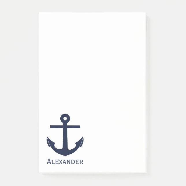 Simple Monogram Nautical Anchor Navy Blue White Post-it Notes (Front)