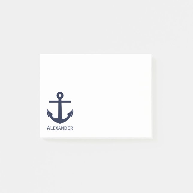Simple Monogram Nautical Anchor Navy Blue White Post-it Notes (Front)