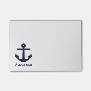 Simple Monogram Nautical Anchor Navy Blue White Post-it Notes