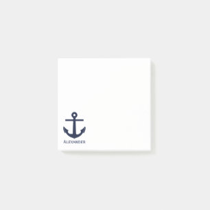 Simple Monogram Nautical Anchor Navy Blue White Post-it Notes