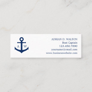 Simple Monogram Nautical Navy Blue Anchor Mini Business Card