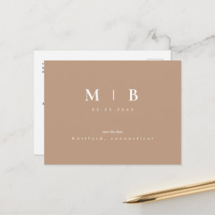 Simple Monogram Neutral Save the Date QR Announcem Announcement Postcard