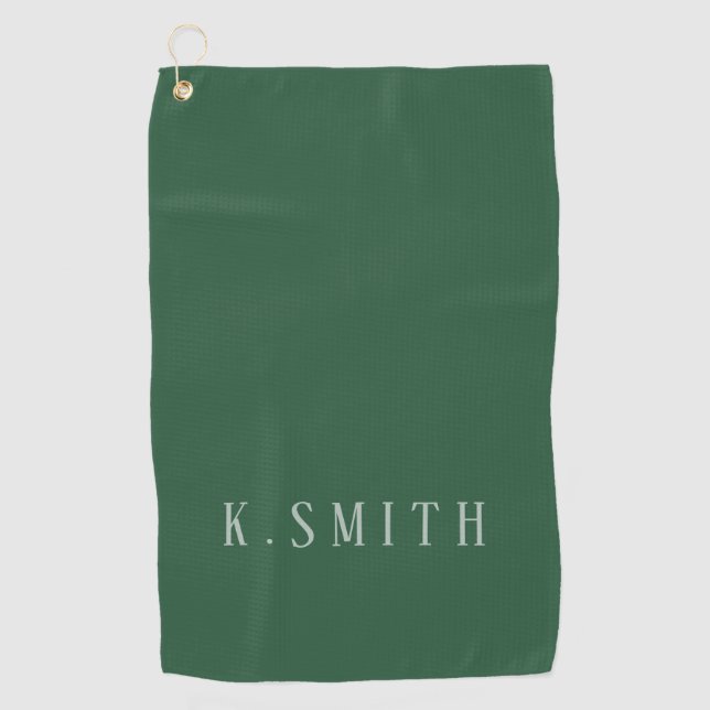 Simple Monogram on Green Golf Towel (Front)