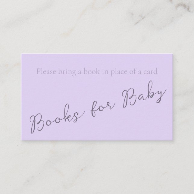 Simple Monogram Pale Lavender Book for Baby Shower Business Card (Front)