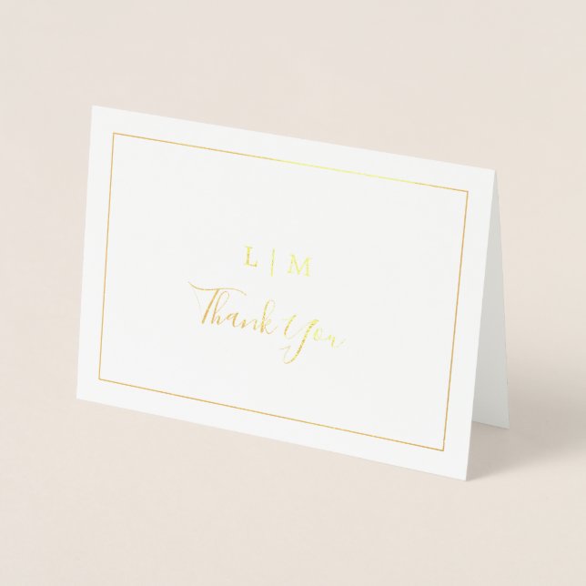 Simple Monogram Photo Elegant Wedding Thank You Foil Card (Front)