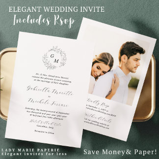 Simple Monogram Photo Wedding Invite with RSVP