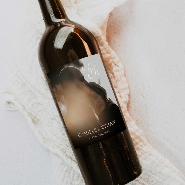 Simple Monogram Photo Wedding Wine Label (Creator Uploaded)