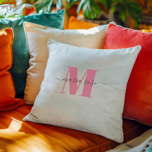 Simple Monogram Pink Blue Personalised Cushion