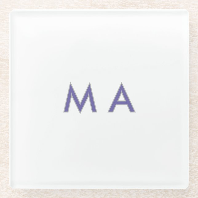 Simple monogram purple grey add your name modern p glass coaster (Front)