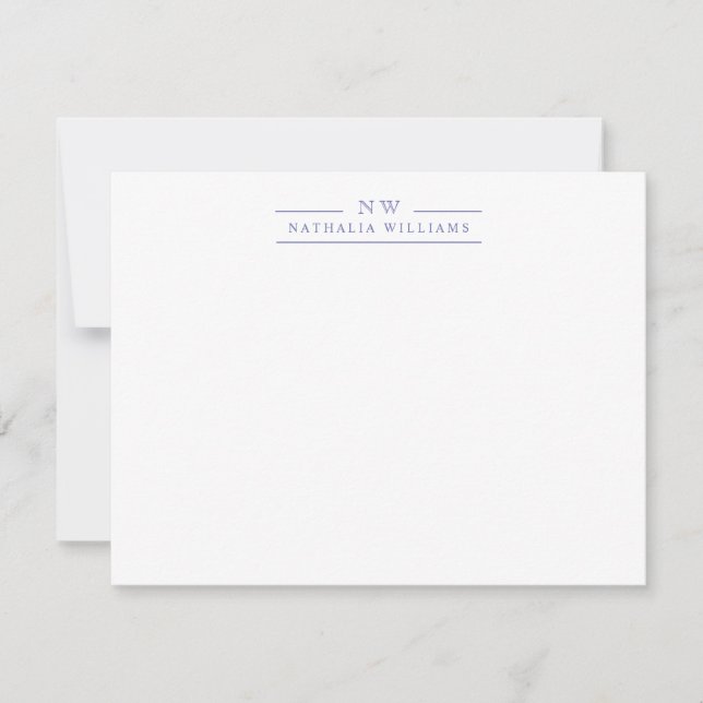 Simple Monogram Purple Line Stationery Card (Front)