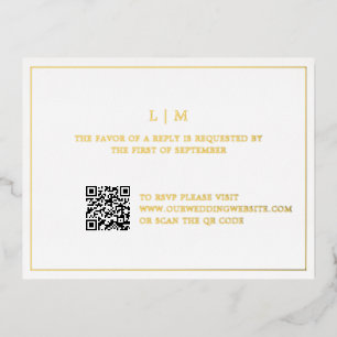 Simple Monogram QR Code Elegant Wedding RSVP Foil Invitation Postcard
