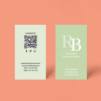 Simple Monogram QR Code Green | Connect with Me Business Card