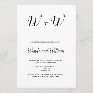 Simple monogram rehearsal dinner invitations