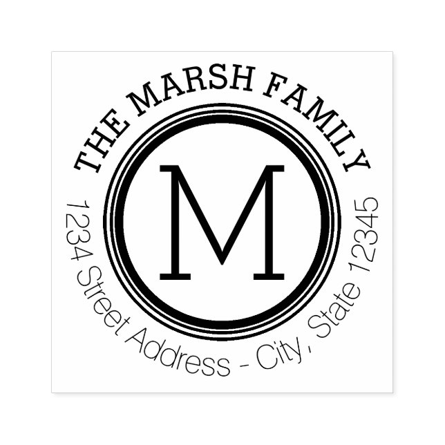 Simple Monogram Ring Name and Return Address Rubber Stamp (Imprint)