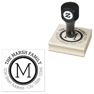 Simple Monogram Ring Name and Return Address Rubber Stamp