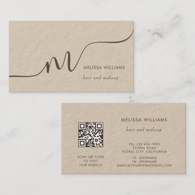 Simple Monogram Rustic Business Card (Front/Back)