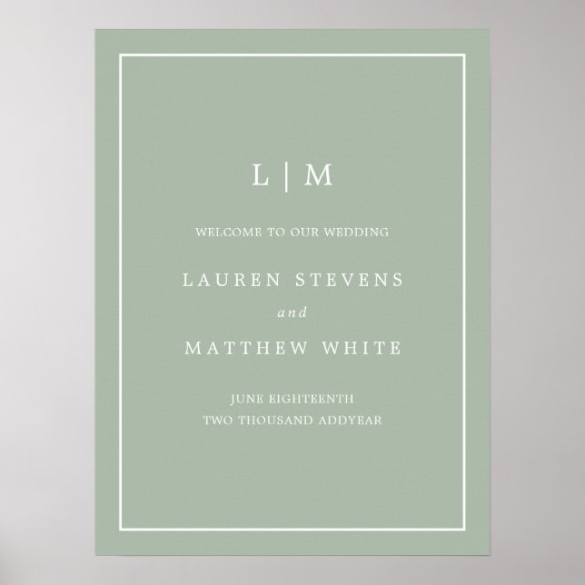 Simple Monogram Sage Green Elegant Welcome Wedding Poster (Front)
