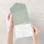 Simple Monogram Sage Green Formal Elegant Wedding All In One Invitation<br><div class="desc">Unique All In One wedding invitation template with rsvp card for a convenient and low cost option for budget savvy couples. The modern yet elegant invitation features your two letter monogram at the top along with your wedding details in white over a sage green background. A chic and stylish design...</div>