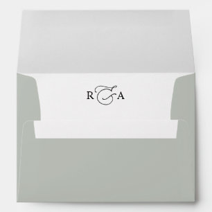 Simple Monogram Sage Green Return Address Wedding Envelope