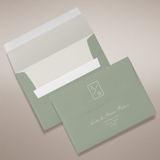 Simple Monogram Sage Green Wedding Envelope (Creator Uploaded)