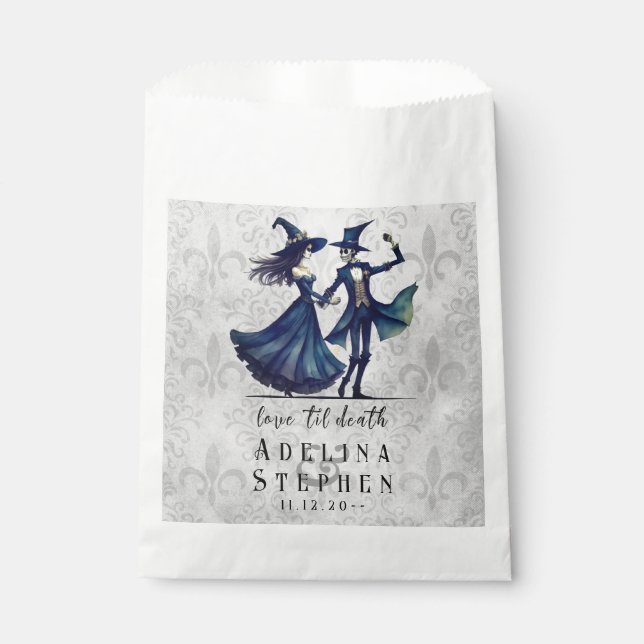 Simple Monogram Skeleton Halloween QR Code Wedding Favour Bags (Front)