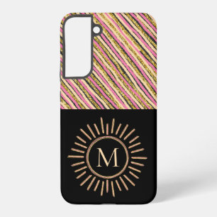 Simple Monogram Stripes Abstract Pink Yellow Gold Samsung Galaxy Case