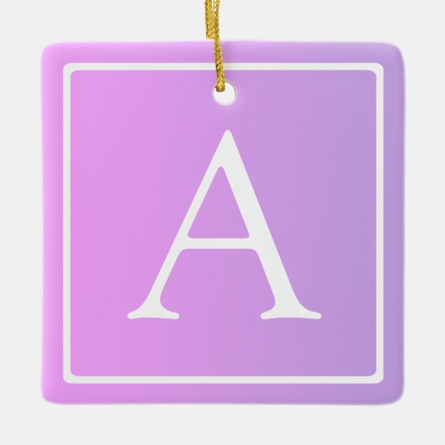 Simple Monogram | Subtle Pink/Purple Ombre Ceramic Ornament (Front)