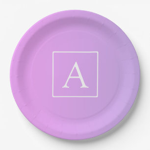 Simple Monogram   Subtle Pink/Purple Ombre Paper Plate