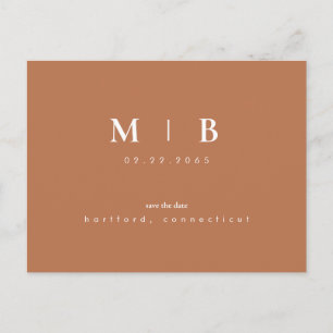 Simple Monogram Terracotta Save the Date QR Code Postcard