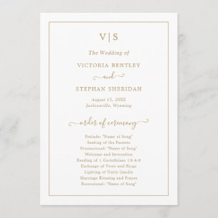 Simple Monogram Traditional Elegant Gold Wedding Programme