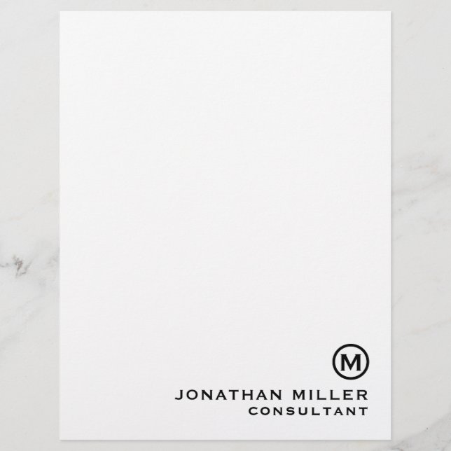 Simple Monogram Typographic Name Title Custom Letterhead (Front)
