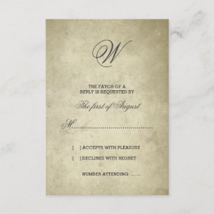Simple Monogram   Vintage Paper RSVP Card