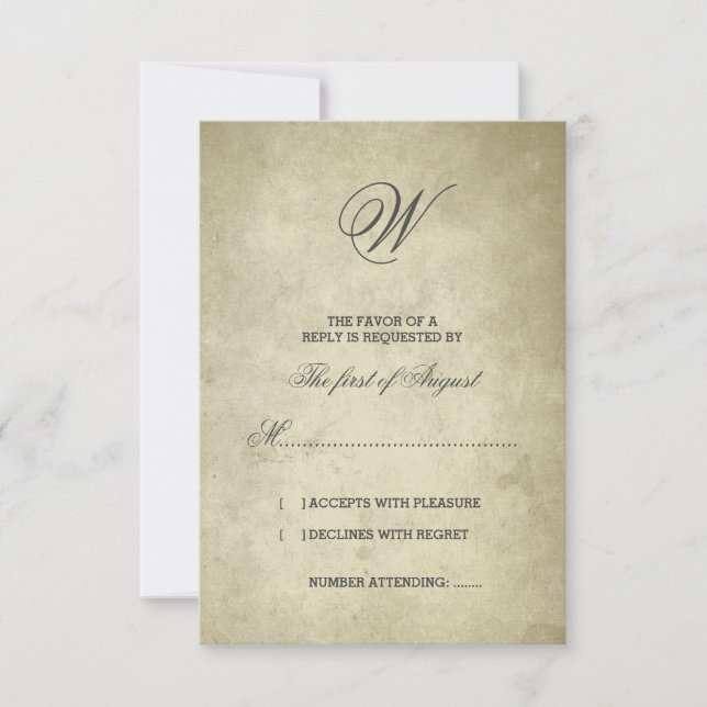 Simple Monogram | Vintage Paper RSVP Card (Front)